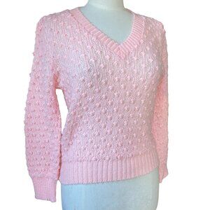 Vintage Montgomery Ward Popcorn Knit Sweater Pink Soft Girl Feminine Pastel-M